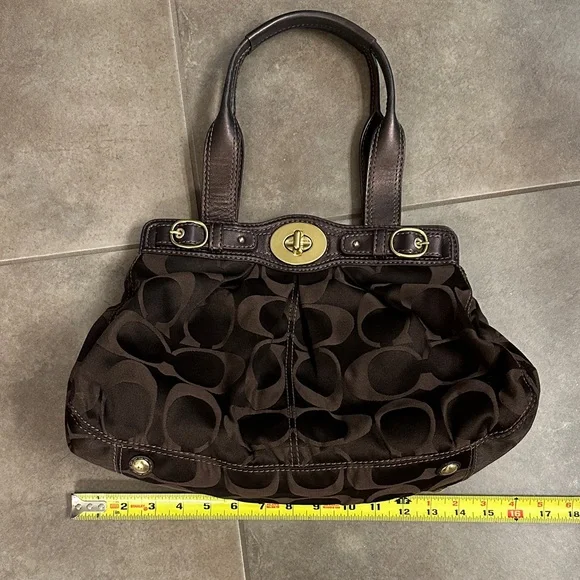 Coach Dark Brown Shoulder Bag with Gold Accents - Picture 14 of 16